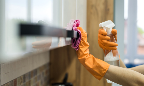 Detail-oriented Scrub Lou cleaner meticulously working in a Jeffersontown, KY residence, showcasing their commitment to cleanliness